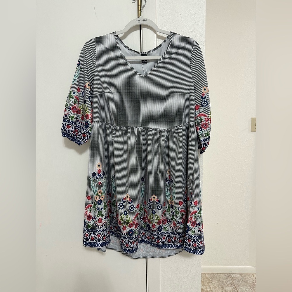 Emery Rose Striped Floral Baby Doll Mini Dress NWT Sz S